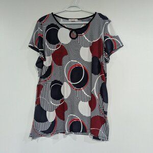 Grenier Short Sleeve Stretch Top Navy Blue White Red Size XL